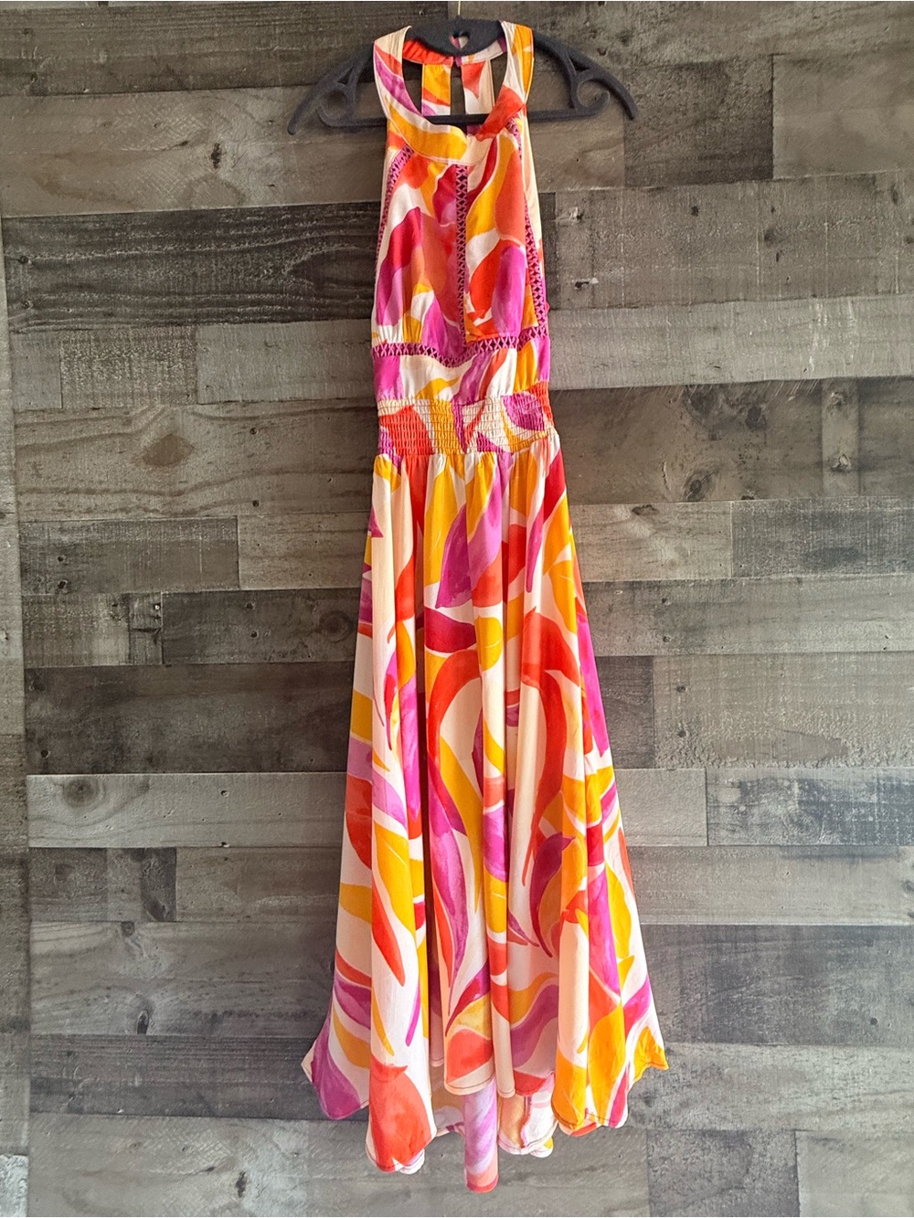Anthropologie Abel the Label Halter High-Low Maxi Dress in Pink & Orange Print - Picture 2 of 12